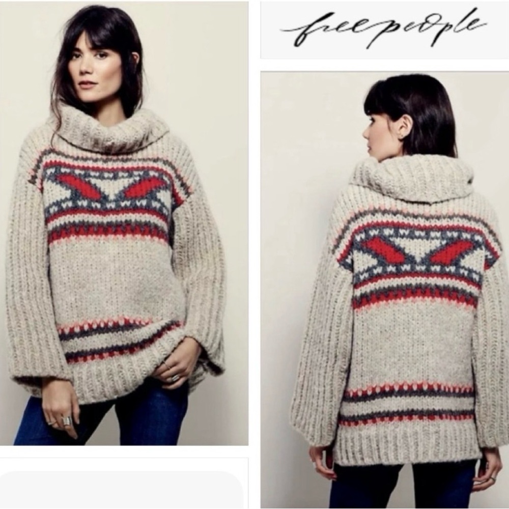 NWOT Free People Alpaca Caravelle Chunky Turtleneck Cowl Sweater S Heritage EUC